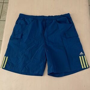 adidas Men’s Athletic Shorts in Royal Blue with Neon Yellow Stripes